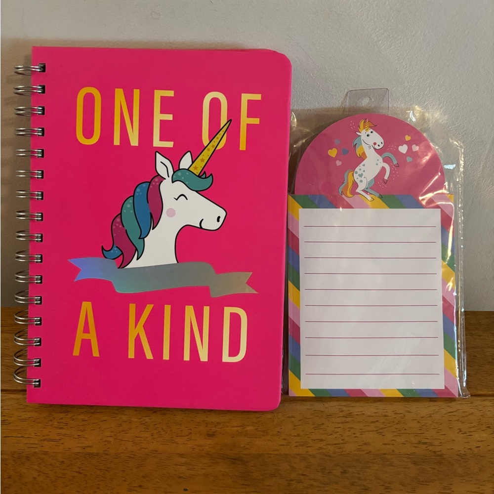 Spiral Notebook Journal ONE OF A KIND Unicorn Pink and Magnetic Notepad Bundle